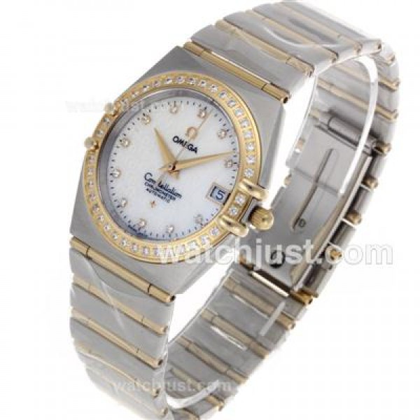 Omega Constellation Swiss ETA Movement Two Tone Diamond Bezel and Markers with White Dial