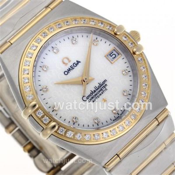 Omega Constellation Swiss ETA Movement Two Tone Diamond Bezel and Markers with White Dial