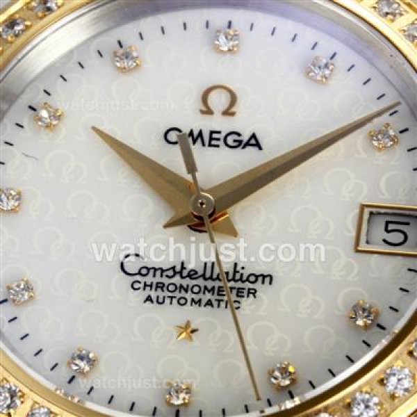 Omega Constellation Swiss ETA Movement Two Tone Diamond Bezel and Markers with White Dial