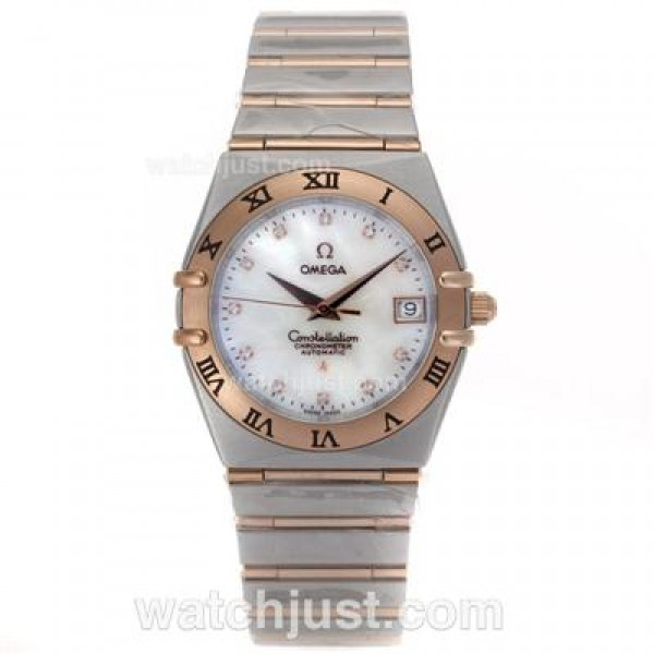 Omega Constellation Swiss ETA Movement Two Tone Diamond Markers with White MOP Dial