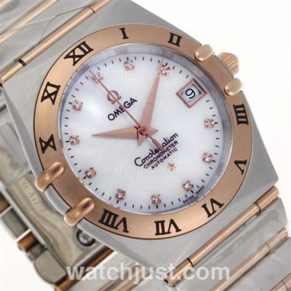 Omega Constellation Swiss ETA Movement Two Tone Diamond Markers with White MOP Dial