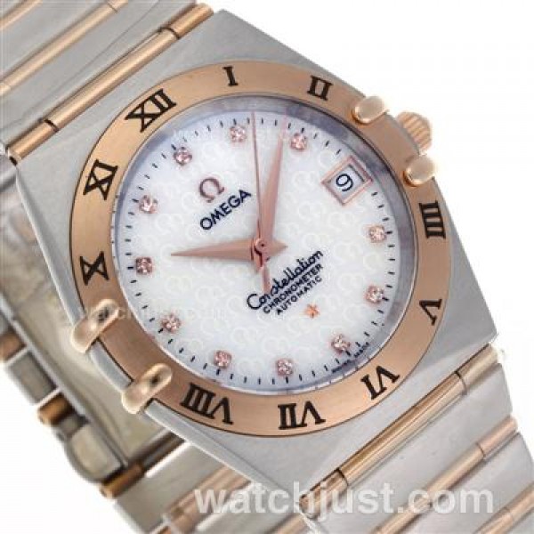 Omega Constellation Swiss ETA Movement Two Tone Diamond Markers with White Dial