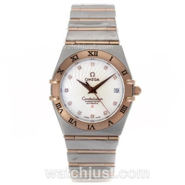 Omega Constellation Swiss ETA Movement Two Tone Diamond Markers with White Dial