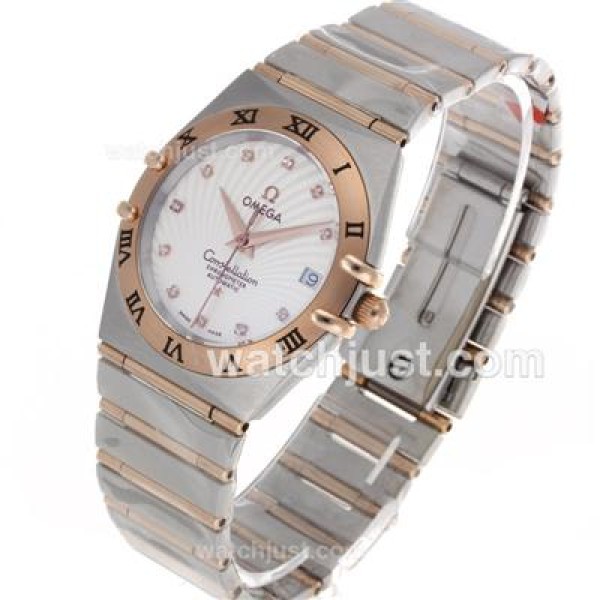 Omega Constellation Swiss ETA Movement Two Tone Diamond Markers with White Dial
