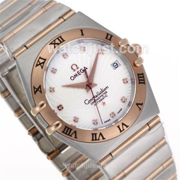 Omega Constellation Swiss ETA Movement Two Tone Diamond Markers with White Dial