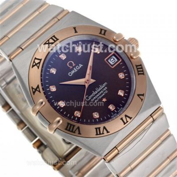 Omega Constellation Swiss ETA Movement Two Tone Diamond Markers with Brown Dial