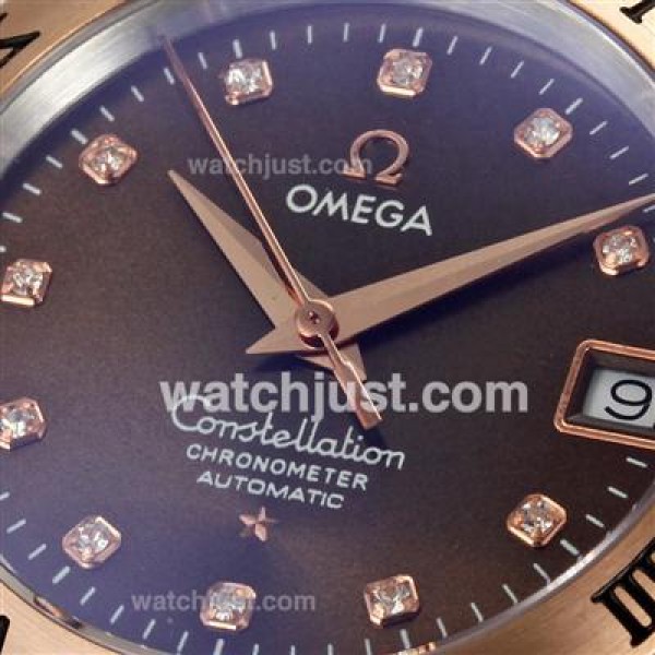 Omega Constellation Swiss ETA Movement Two Tone Diamond Markers with Brown Dial