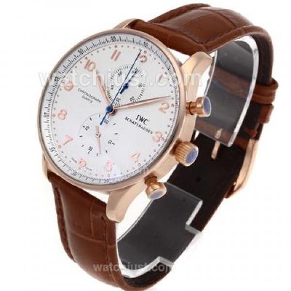 IWC Regulateur Working Chronograph Rose Gold Case and Number Markers with White Dial-Leather Strap
