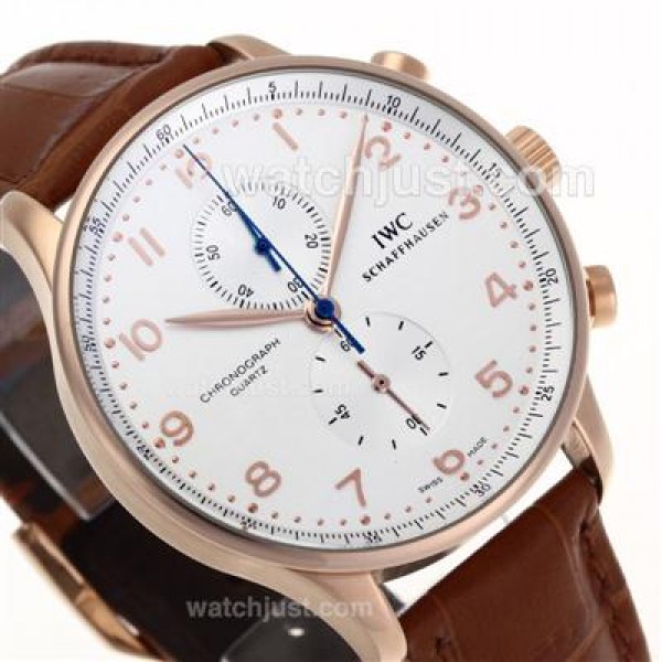 IWC Regulateur Working Chronograph Rose Gold Case and Number Markers with White Dial-Leather Strap