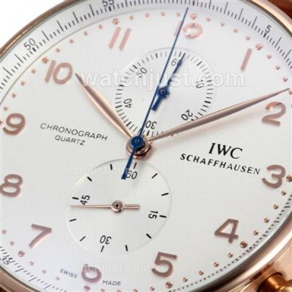 IWC Regulateur Working Chronograph Rose Gold Case and Number Markers with White Dial-Leather Strap