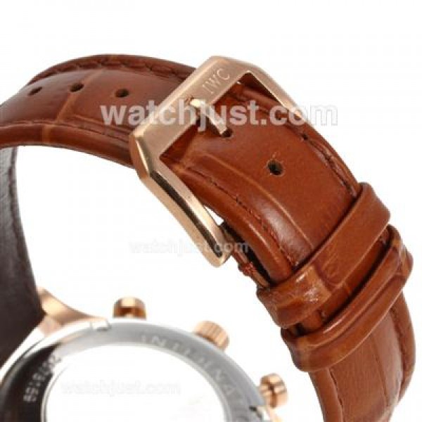 IWC Regulateur Working Chronograph Rose Gold Case and Number Markers with White Dial-Leather Strap