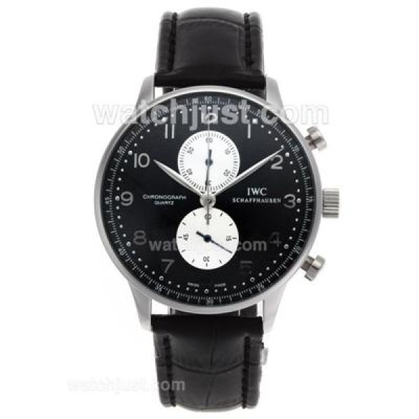 IWC Portuguese Working Chronograph Number Markers with Black Dial-Leather Strap