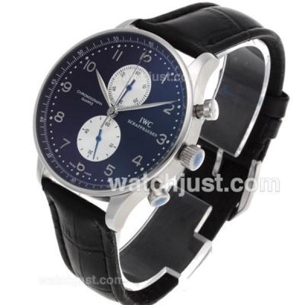 IWC Portuguese Working Chronograph Number Markers with Black Dial-Leather Strap
