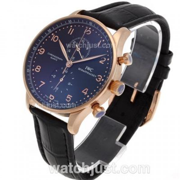 IWC Regulateur Working Chronograph Rose Gold Case and Number Markers with Black Dial-Leather Strap