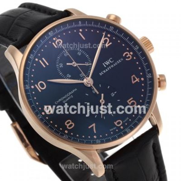 IWC Regulateur Working Chronograph Rose Gold Case and Number Markers with Black Dial-Leather Strap