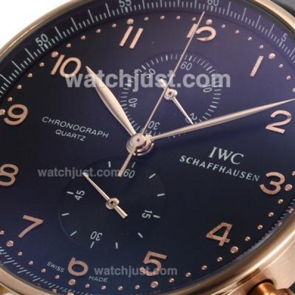 IWC Regulateur Working Chronograph Rose Gold Case and Number Markers with Black Dial-Leather Strap