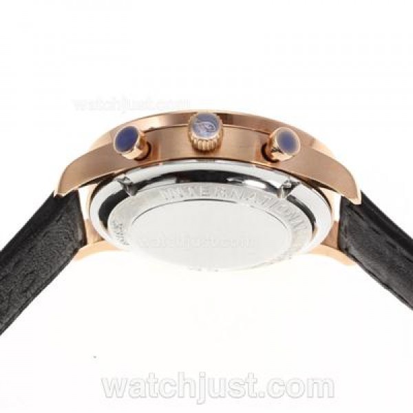 IWC Regulateur Working Chronograph Rose Gold Case and Number Markers with Black Dial-Leather Strap