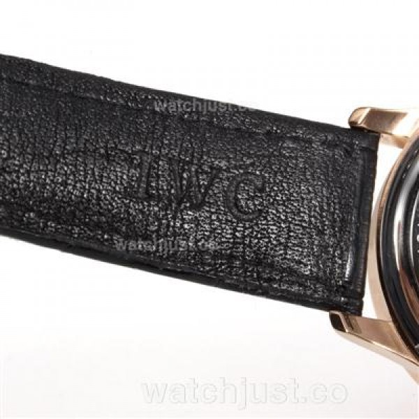 IWC Regulateur Working Chronograph Rose Gold Case and Number Markers with Black Dial-Leather Strap