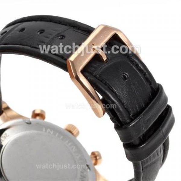 IWC Regulateur Working Chronograph Rose Gold Case and Number Markers with Black Dial-Leather Strap