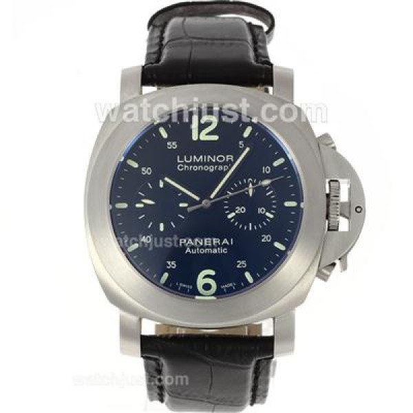 Panerai Luminor Chronograph Lemania Movement with Black Dial-Leather Strap