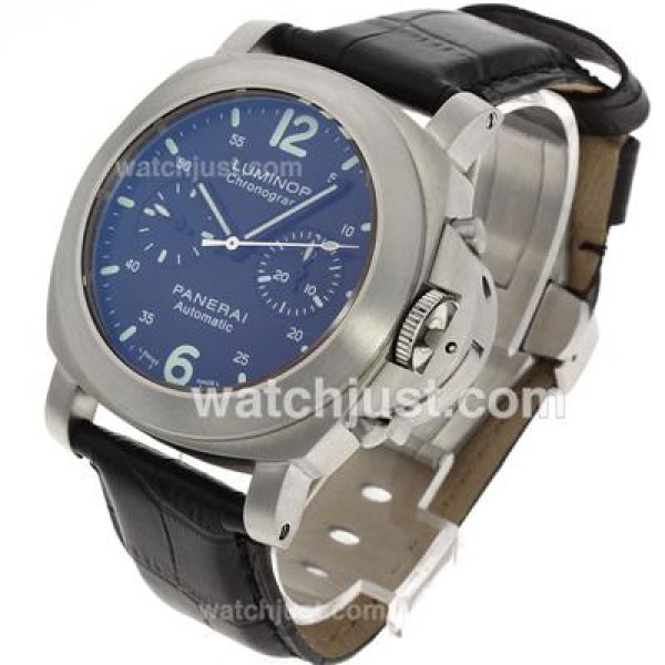 Panerai Luminor Chronograph Lemania Movement with Black Dial-Leather Strap
