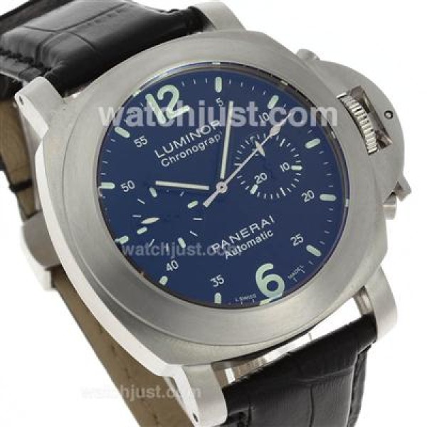 Panerai Luminor Chronograph Lemania Movement with Black Dial-Leather Strap
