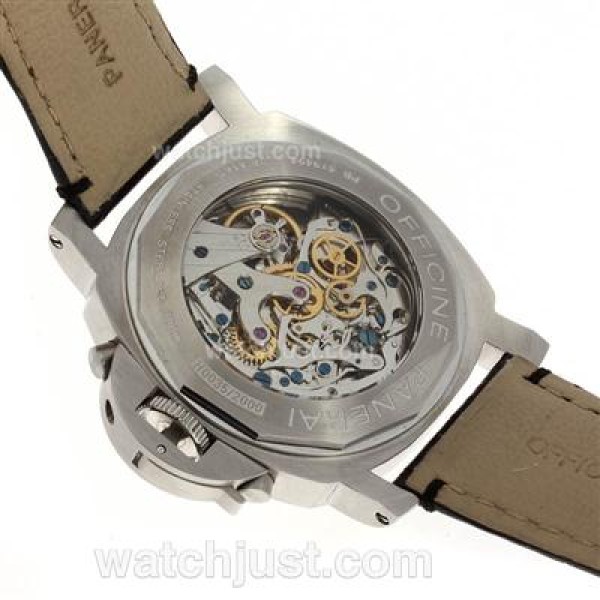 Panerai Luminor Chronograph Lemania Movement with Black Dial-Leather Strap
