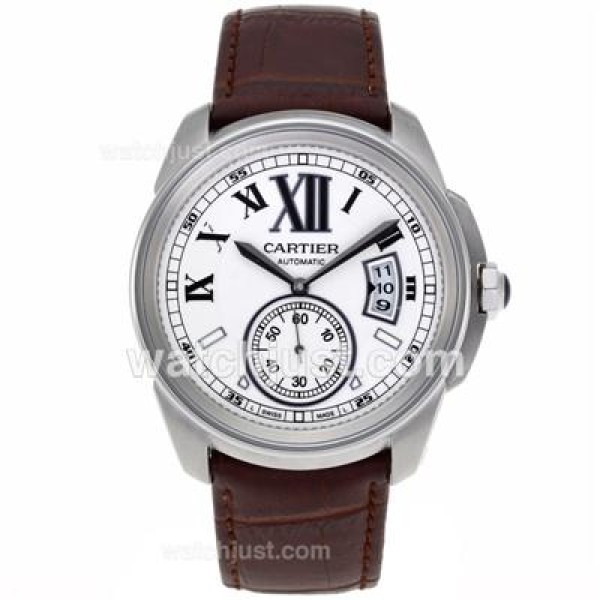Cartier Calibre de Cartier Automatic with White Dial-Leather Strap