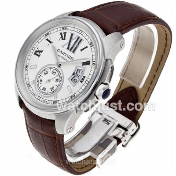 Cartier Calibre de Cartier Automatic with White Dial-Leather Strap