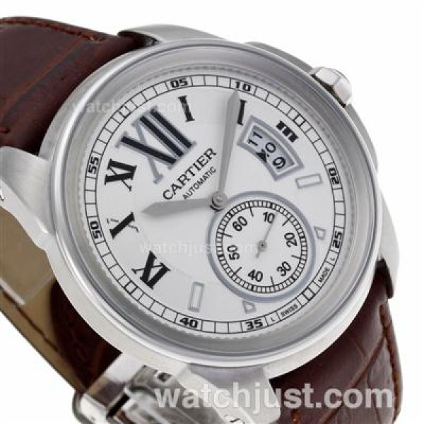 Cartier Calibre de Cartier Automatic with White Dial-Leather Strap