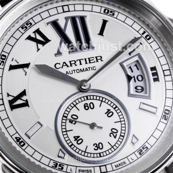 Cartier Calibre de Cartier Automatic with White Dial-Leather Strap