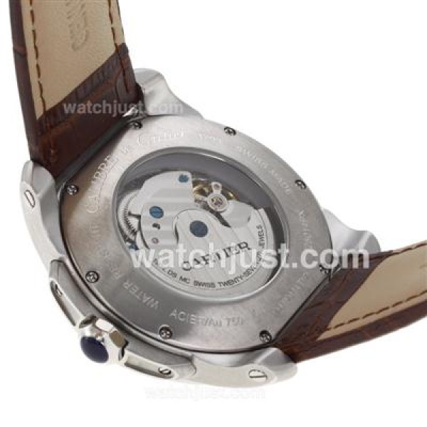 Cartier Calibre de Cartier Automatic with White Dial-Leather Strap