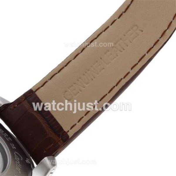 Cartier Calibre de Cartier Automatic with White Dial-Leather Strap