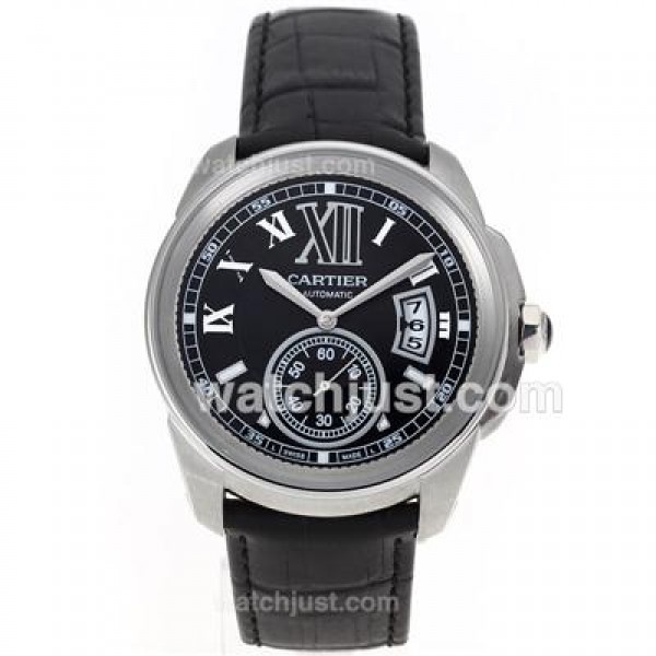 Cartier Calibre de Cartier Automatic with Black Dial-Leather Strap