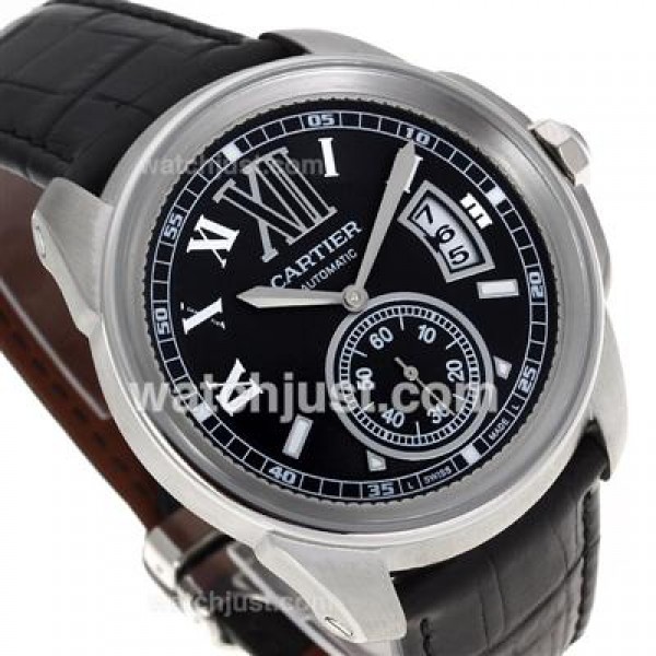 Cartier Calibre de Cartier Automatic with Black Dial-Leather Strap