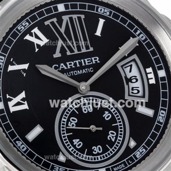 Cartier Calibre de Cartier Automatic with Black Dial-Leather Strap