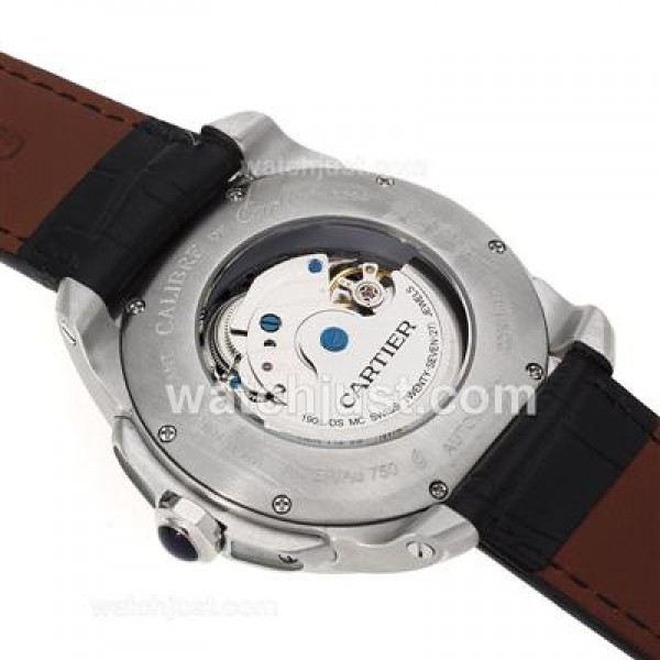Cartier Calibre de Cartier Automatic with Black Dial-Leather Strap