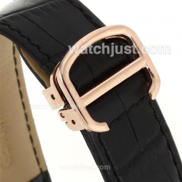 Cartier Calibre de Cartier Automatic Rose Gold Case with Black Dial-Leather Strap