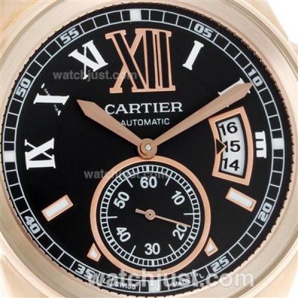 Cartier Calibre de Cartier Automatic Rose Gold Case with Black Dial-Leather Strap