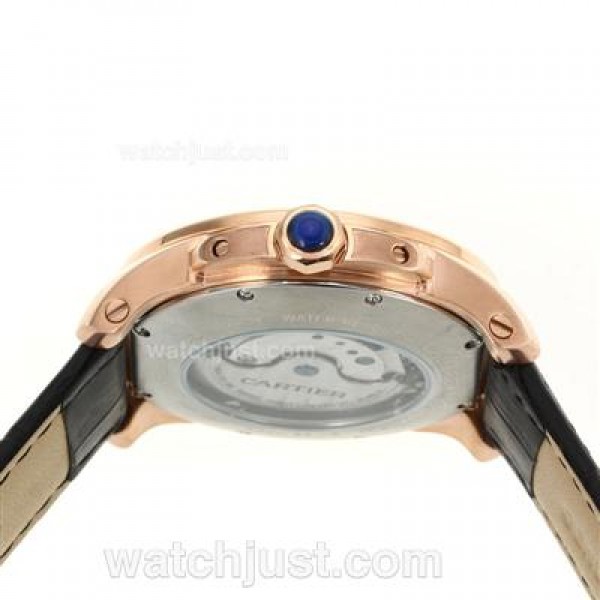Cartier Calibre de Cartier Automatic Rose Gold Case with Black Dial-Leather Strap