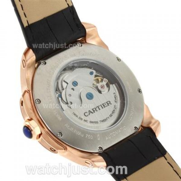 Cartier Calibre de Cartier Automatic Rose Gold Case with Black Dial-Leather Strap