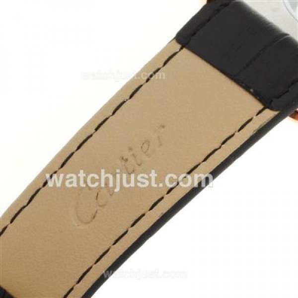 Cartier Calibre de Cartier Automatic Rose Gold Case with Black Dial-Leather Strap