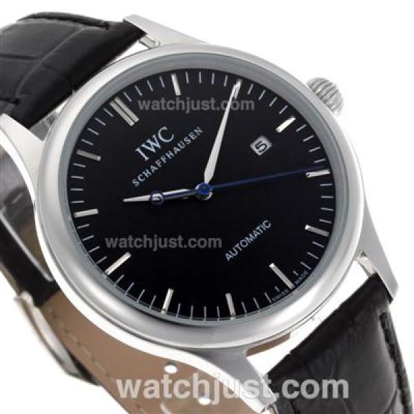 IWC Classic Automatic Stick Markers with Black Dial-Leather Strap