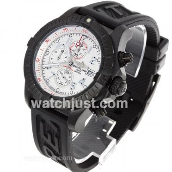 Breitling Super Avenger Working Chronograph PVD Case with White Dial-Rubber Strap