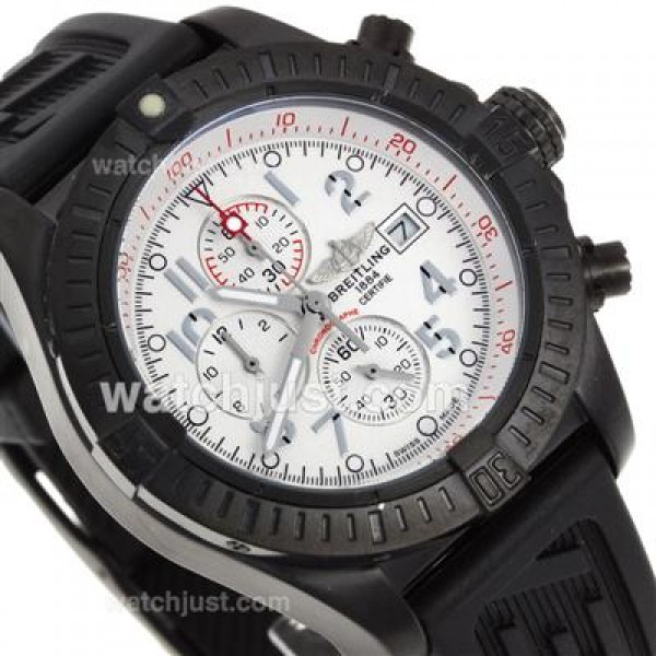 Breitling Super Avenger Working Chronograph PVD Case with White Dial-Rubber Strap