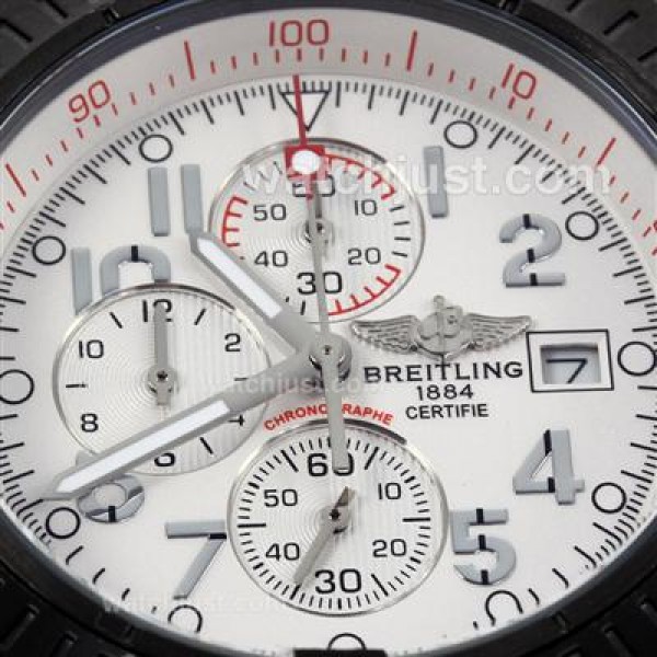 Breitling Super Avenger Working Chronograph PVD Case with White Dial-Rubber Strap