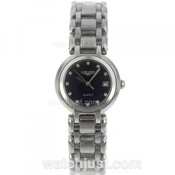 Longines PrimaLuna Diamond Markers with Black Dial S/S-Lady Size