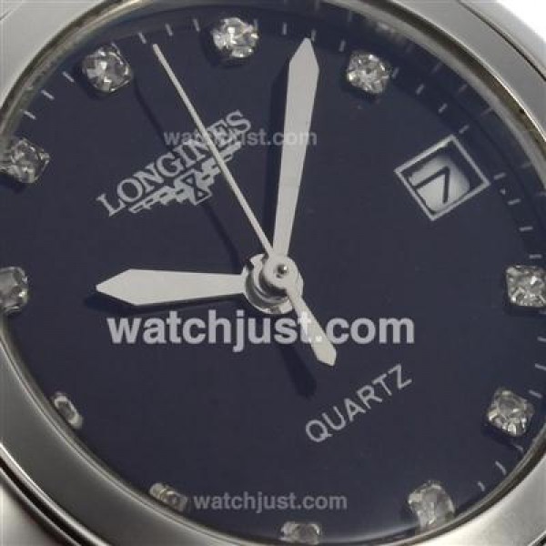 Longines PrimaLuna Diamond Markers with Black Dial S/S-Lady Size