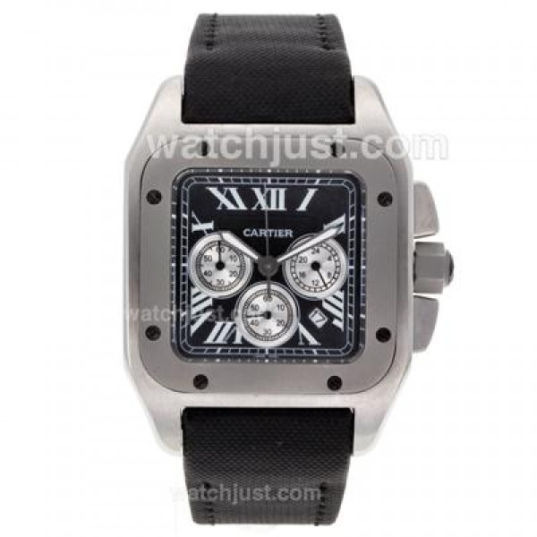 Cartier Santos 100 Working Chronograph with Black Dial-Nylon Strap