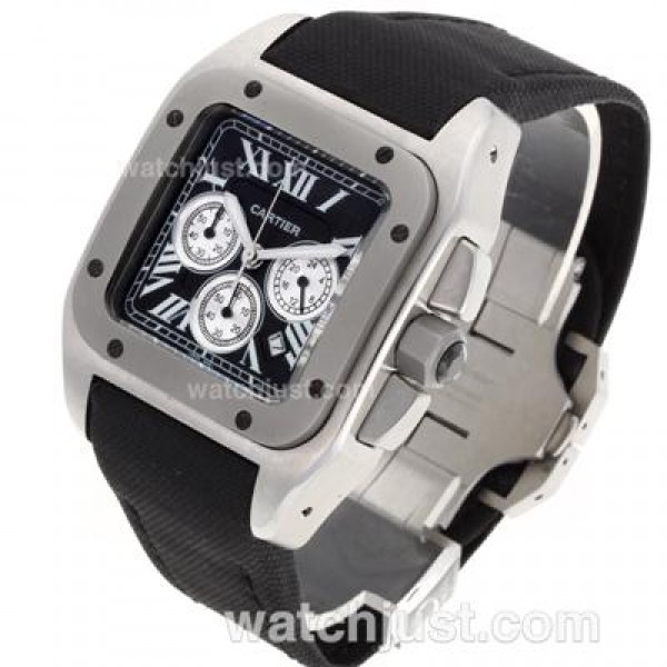 Cartier Santos 100 Working Chronograph with Black Dial-Nylon Strap